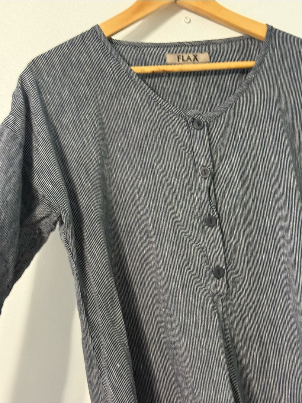 FLAX Long-Sleeve Navy Popover Button Shirt small - Picture 4 of 8